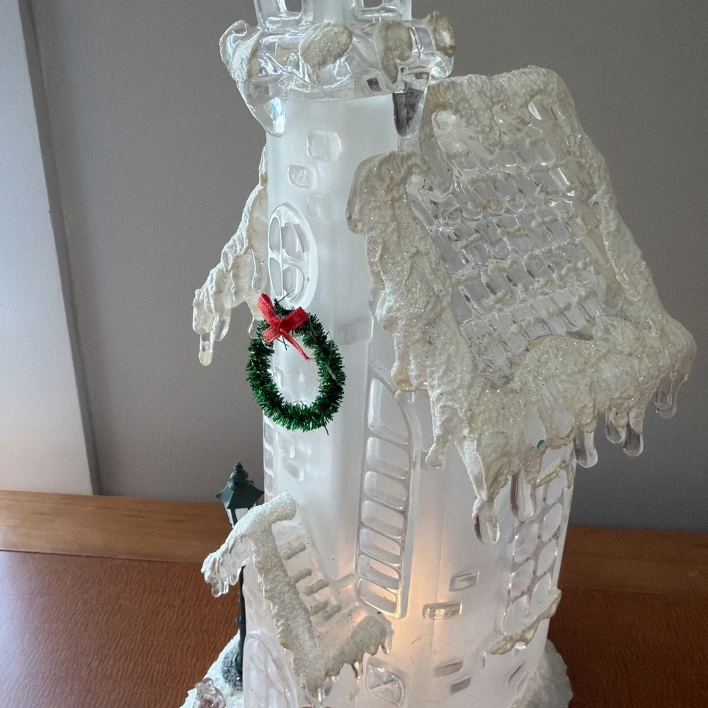 Vintage Christmas Light Up Church Plastic Crystal Look WORKS 1980s 13